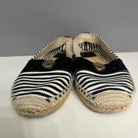Tory Burch Beacher Black & White Stripped Slip on Espadrilles- 8 - Picture 6 of 7